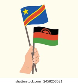 Flags of the Democratic Republic of the Congo and Malawi, Hand Holding flags