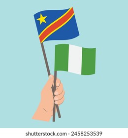 Flags of the Democratic Republic of the Congo and Nigeria, Hand Holding flags