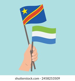 Flags of the Democratic Republic of the Congo and Sierra Leone, Hand Holding flags