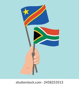 Flags of the Democratic Republic of the Congo and South Africa, Hand Holding flags