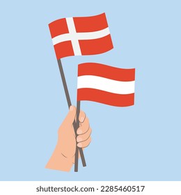 Flags of Denmark and Austria, Hand Holding flags