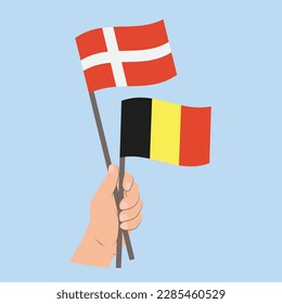 Banderas de Dinamarca y Bélgica, Banderas con mano