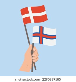 Flags of Denmark and Faroe Islands, Hand Holding flags