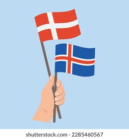 Flags of Denmark and Iceland, Hand Holding flags