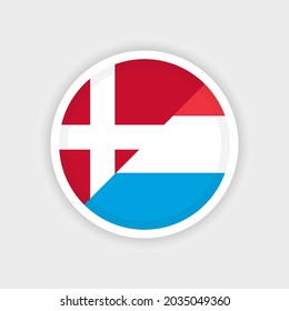 Flags of Denmark and Luxembourg with circle frame and white background