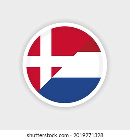 Flaggen Dänemarks und der Niederlande mit kreisförmigem Hintergrund und weißem Hintergrund