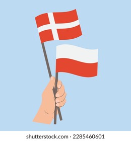 Flags of Denmark and Poland, Hand Holding flags