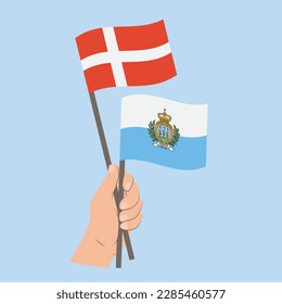 Flags of Denmark and San Marino, Hand Holding flags