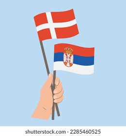 Flags of Denmark and Serbia, Hand Holding flags