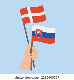 Flags of Denmark and Slovakia, Hand Holding flags