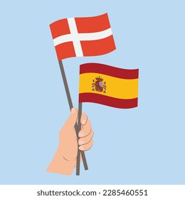 Flags of Denmark and Spain, Hand Holding flags