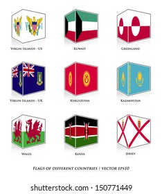 Flags of different countries isolated on white. Vector set. 