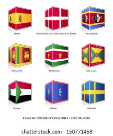 Flags of different countries isolated on white. Vector set. 