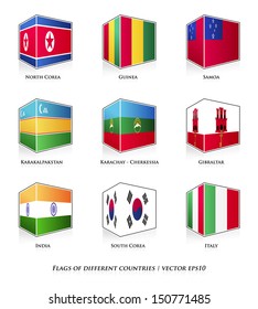 Flags of different countries isolated on white. Vector set. 