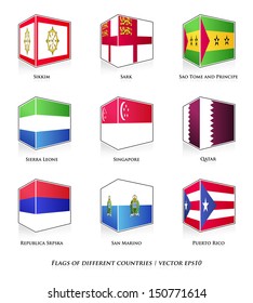 Flags of different countries isolated on white. Vector set. 