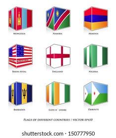 Flags of different countries isolated on white. Vector set. 