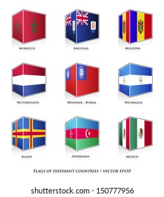 Flags of different countries isolated on white. Vector set. 