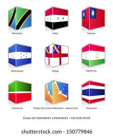 Flags of different countries isolated on white. Vector set. 