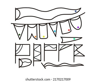 Flags, different shapes and sizes, a picture on a transparent background, for coloring and printing
