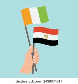Flaggen von Côte d'Ivoire und Ägypten, Handfahnen