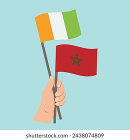 Flaggen von Côte d'Ivoire und Marokko, Handfahnen