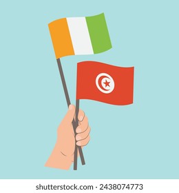 Flags of Côte d'Ivoire and Tunisia, Hand Holding flags