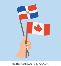 Flags of the Dominican Republic and Canada, Hand Holding flags