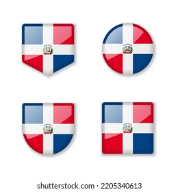 Flags of Dominican Republic - glossy collection. Set of vector illustrations