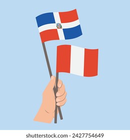 Flags of the Dominican Republic and Peru, Hand Holding flags