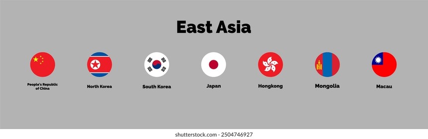 Flags of East Asian countries, Vector Illustration.