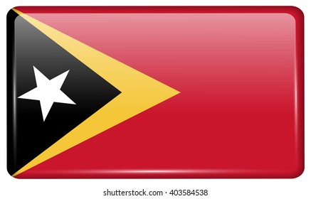 Flags of East Timor in the form of a magnet on refrigerator with reflections light. Vector illustration