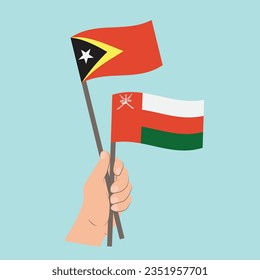 Flaggen von Ost-Timor und Oman, handgeführte Flaggen