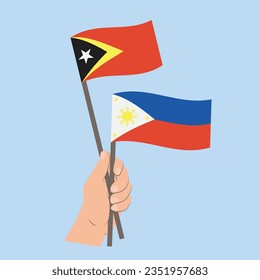 Flags of East Timor and the Philippines, Hand Holding flags