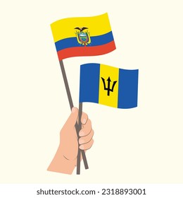 Flags of Ecuador and Barbados, Hand Holding flags