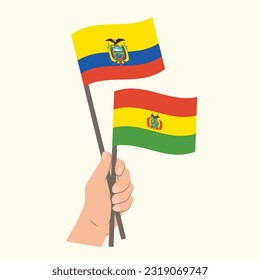 Flags of Ecuador and Bolivia, Hand Holding flags