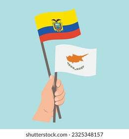 Flags of Ecuador and Cyprus, Hand Holding flags
