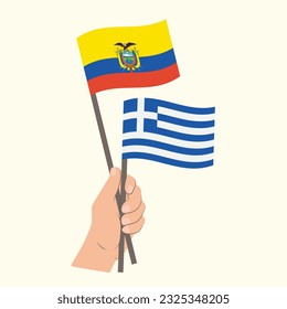 Flaggen Ecuadors und Griechenlands, Flaggen von Hand