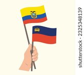 Flags of Ecuador and Liechtenstein, Hand Holding flags