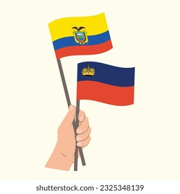 Banderas del Ecuador y Liechtenstein, portadoras de la mano