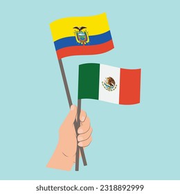 Flags of Ecuador and Mexico, Hand Holding flags
