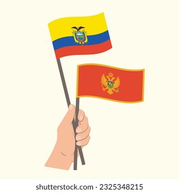 Flags of Ecuador and Montenegro, Hand Holding flags