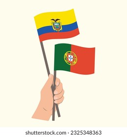 Flags of Ecuador and Portugal, Hand Holding flags