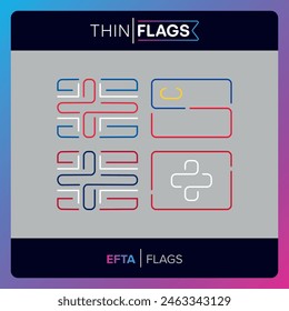 The flags of EFTA (European Free Trade Association), Iceland, Liechtenstein, Norway, Switzerland. Download Editable Thin Icons. Country, World and International Flag Icons Set. 