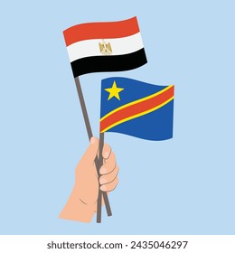 Flags of Egypt and the Democratic Republic of the Congo, Hand Holding flags