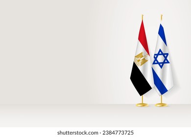 Flags of Egypt and Israel on flag stand, meeting between two countries. Vector template.