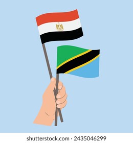 Flags of Egypt and Tanzania, Hand Holding flags