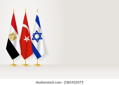 Banderas de Egipto, Turquía e Israel se alinean en el mástil interior.  Ilustración vectorial.