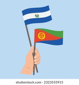 Flags of El Salvador and Eritrea, Hand Holding flags