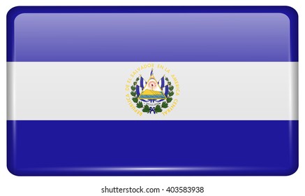 Flags of El Salvador in the form of a magnet on refrigerator with reflections light. Vector illustration