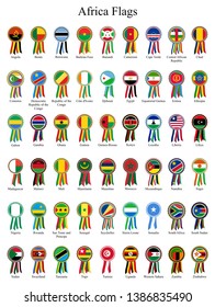Flags emblem of all Africa country's as a vector on an isolated white background.